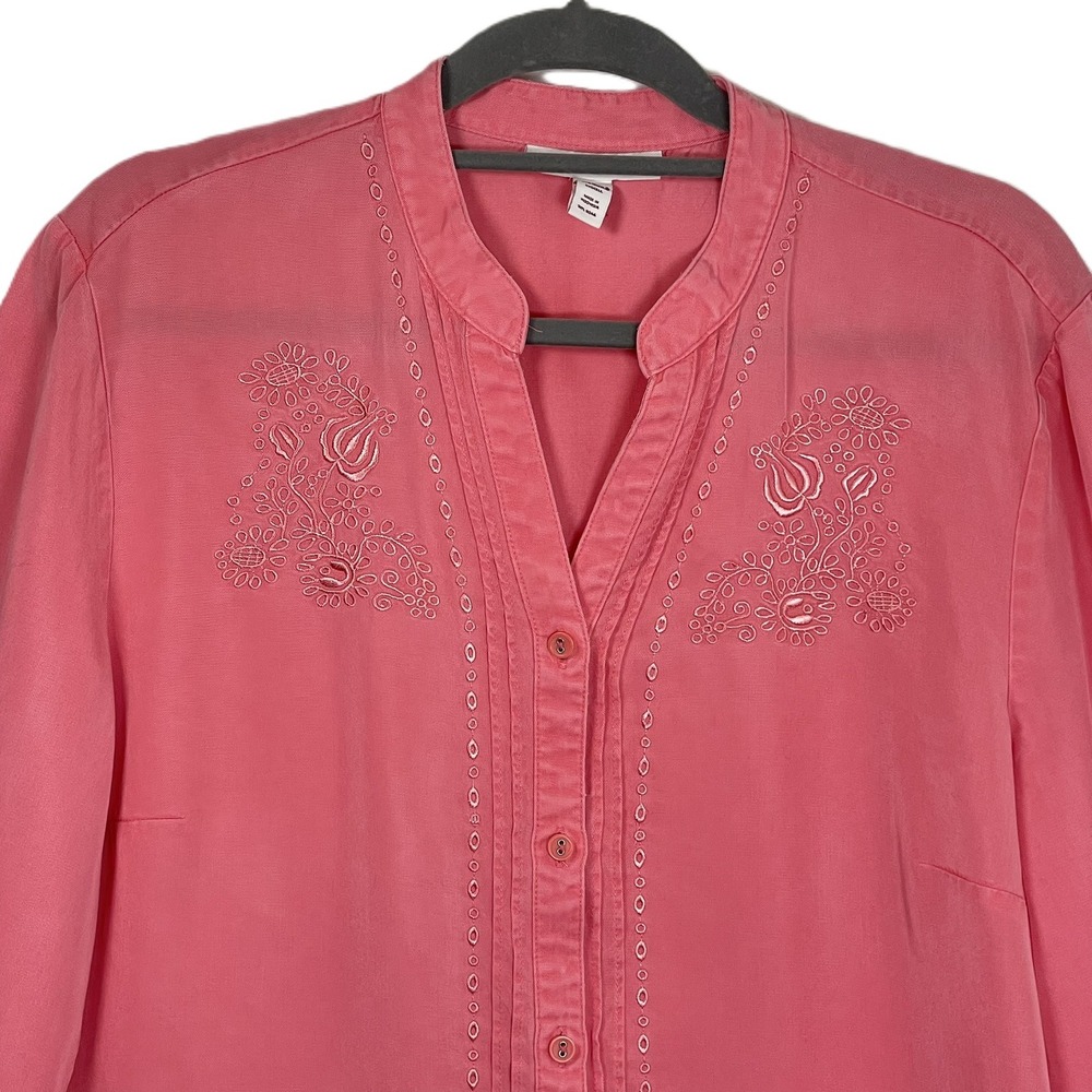 JM Collection Size 18 Rose Peony Pink Embroidered Tunic Blouse‎ Lyocell - Picture 7 of 13